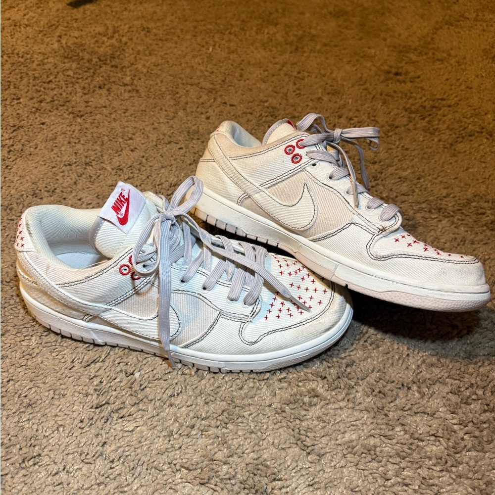 Nike White and Red Dunk Low Retro SE Sashiko